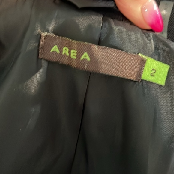 Area Double Stretch Fitted Jacket Blazer NWT Black Size 2 Designer One Button - Picture 7 of 11